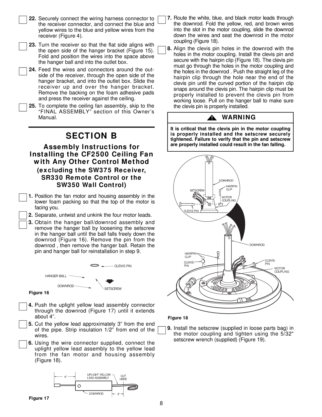 Emerson CF2500HTW01, CF2500S01, CF2500TG01, CF2500OB01 owner manual Section B 