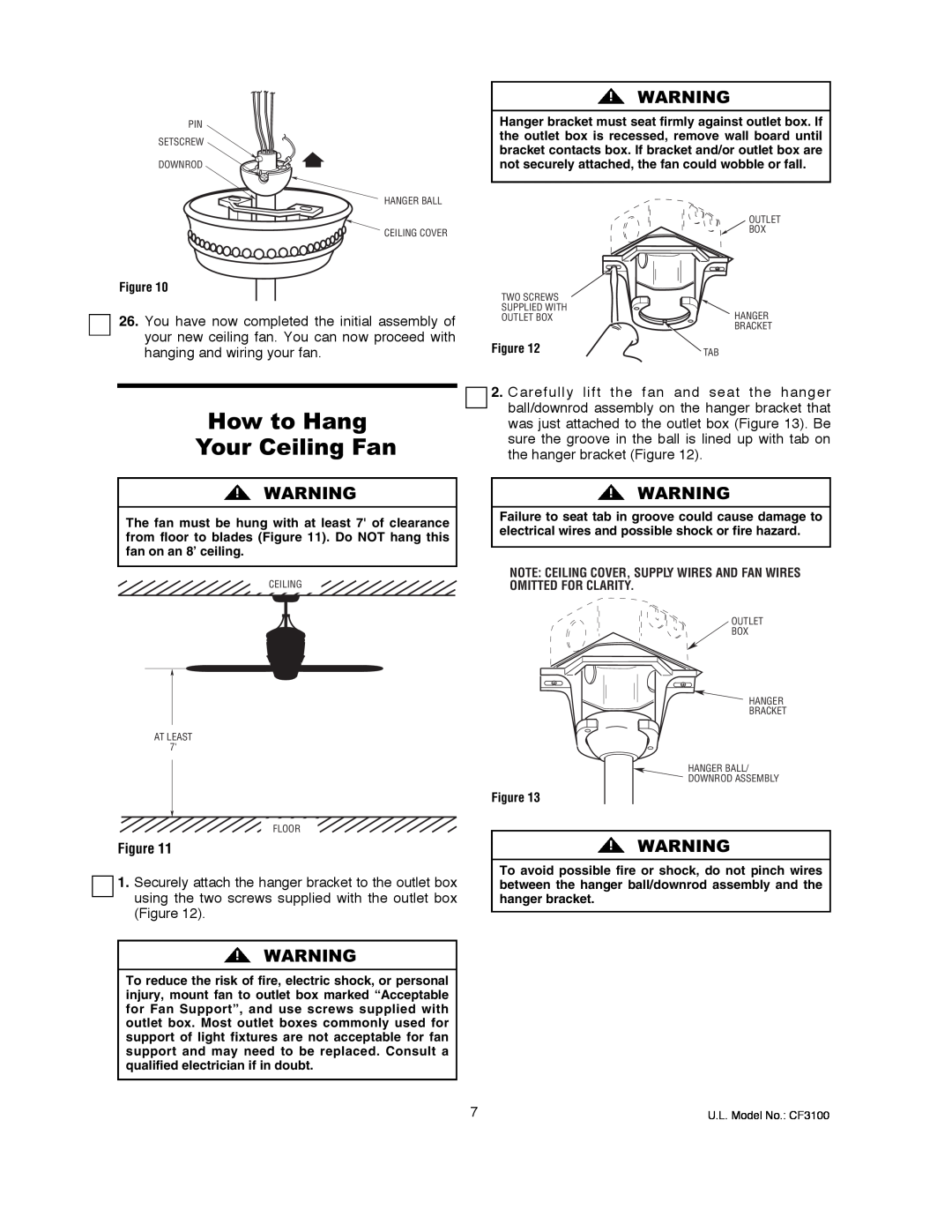 Emerson CF3100AGW00 How to Hang Your Ceiling Fan, Note Ceiling Cover, Supply Wires And Fan Wires Omitted For Clarity 