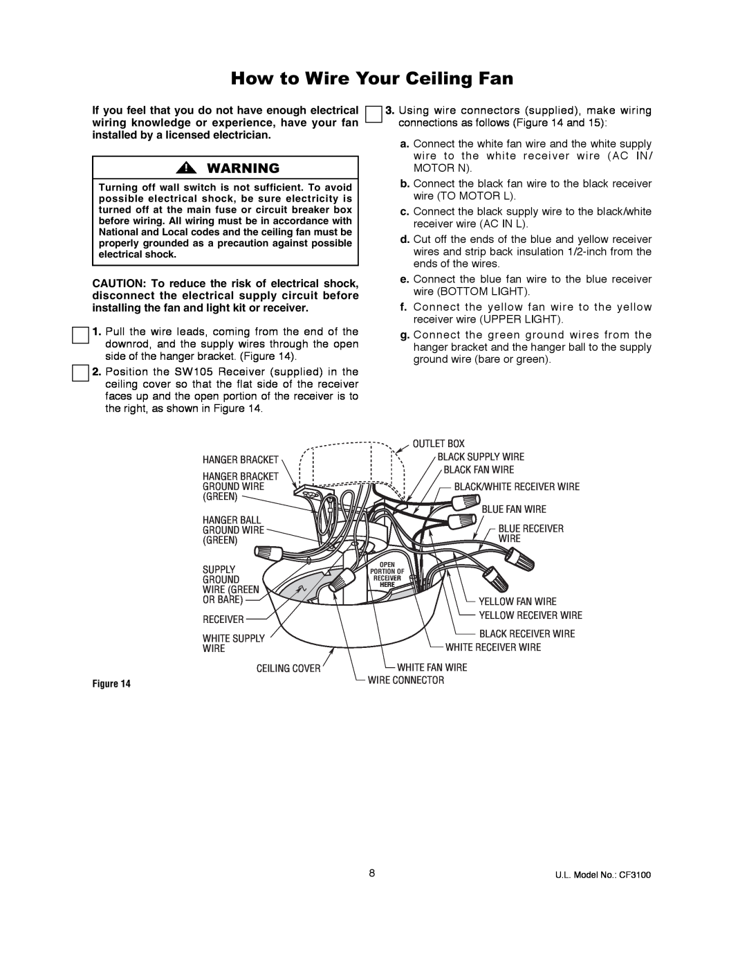 Emerson CF3100AGW00 owner manual How to Wire Your Ceiling Fan 