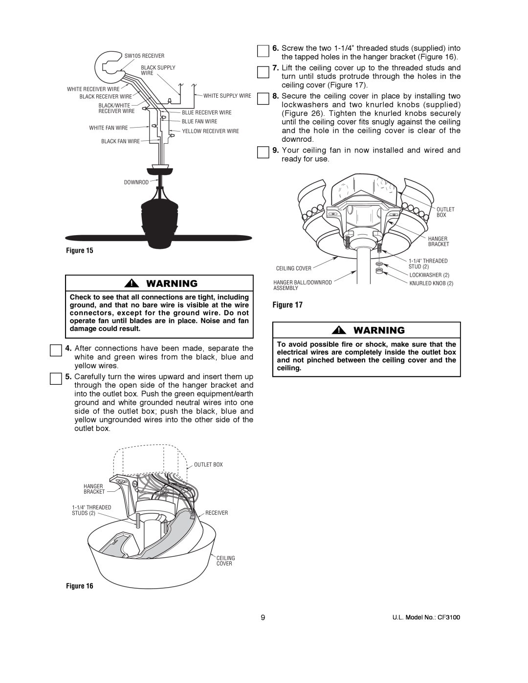 Emerson CF3100AGW00 owner manual Your ceiling fan in now installed and wired and ready for use 