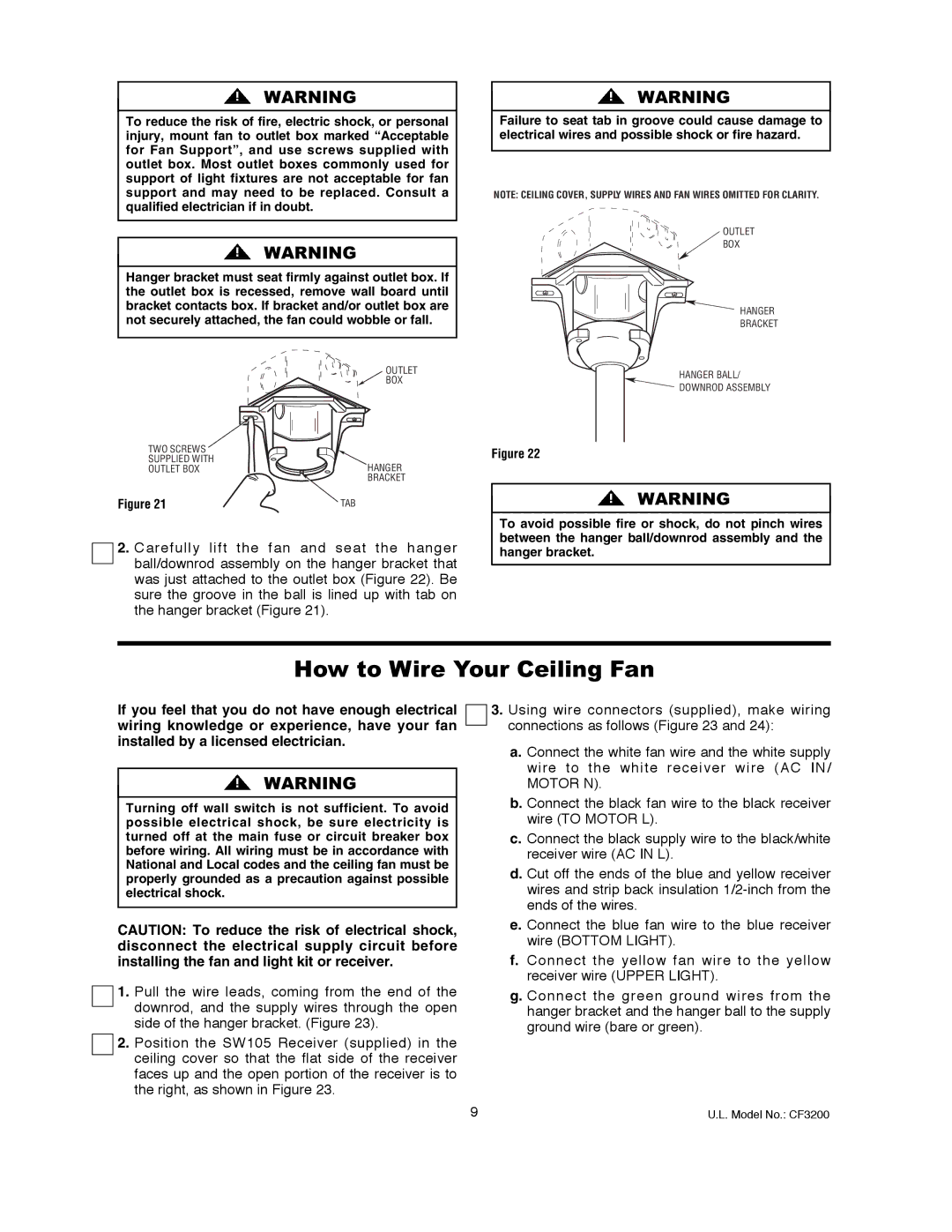 Emerson CF3200AWL00 owner manual How to Wire Your Ceiling Fan, Model No. CF3200 