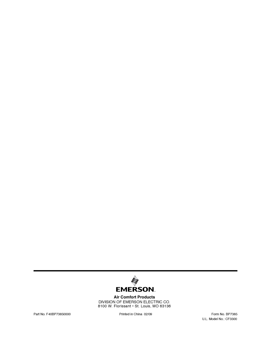 Emerson CF3300AP, CF3300ORH warranty Air Comfort Products 