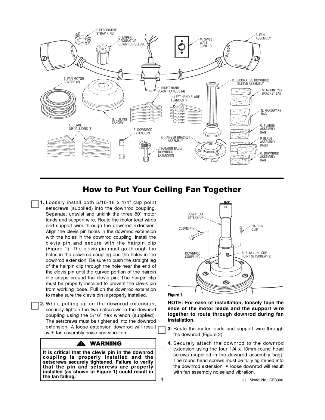 Emerson CF3300AP, CF3300ORH warranty How to Put Your Ceiling Fan Together 