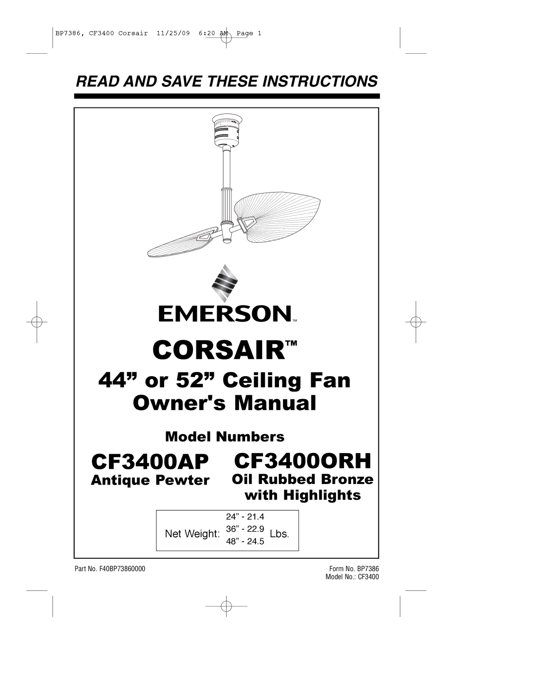 Emerson CF3400AP, CF3400ORH owner manual Corsair 