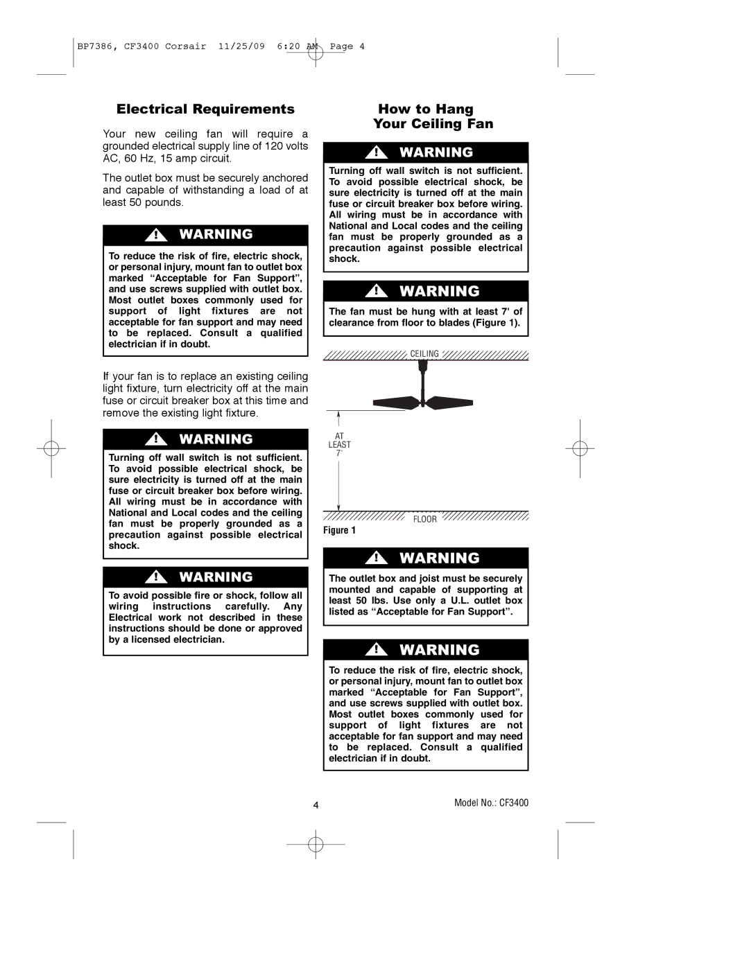 Emerson CF3400ORH, CF3400AP owner manual Electrical Requirements, How to Hang Your Ceiling Fan 