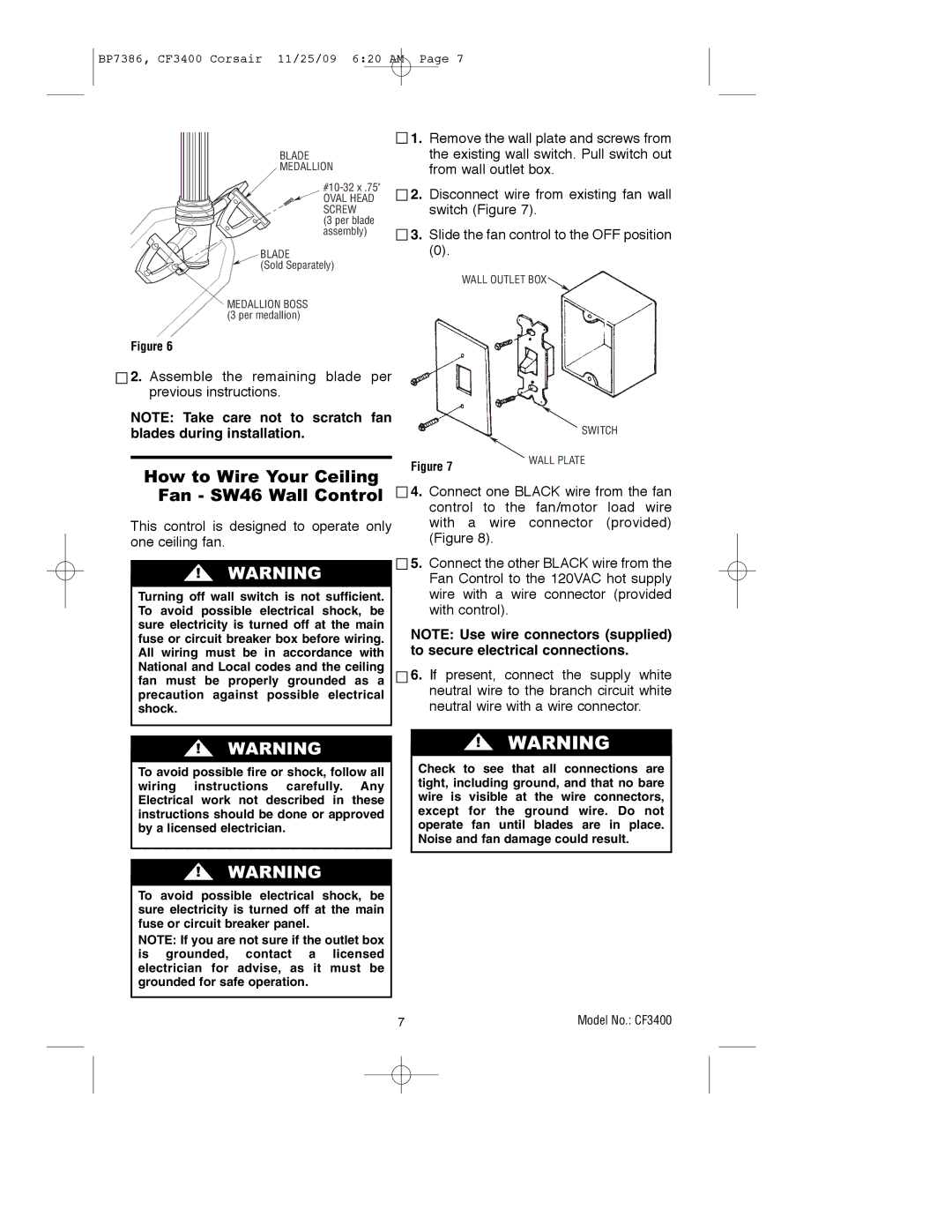 Emerson CF3400AP, CF3400ORH owner manual How to Wire Your Ceiling Fan SW46 Wall Control 