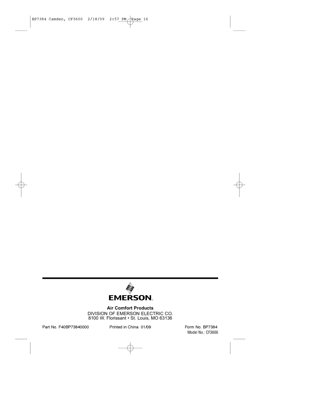 Emerson CF3600AP, CF3600ORH owner manual Air Comfort Products 