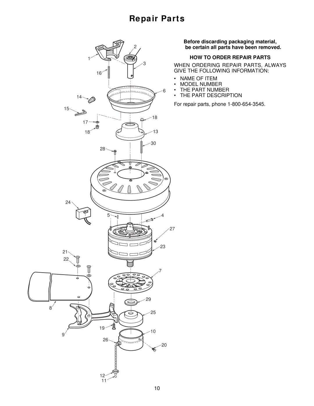 Emerson CF3900PB01, CF3900WPB01, CF3900WW01, CF3900AB01, CF3900BQ01, CF3900BS01 Repair Parts, For repair parts, phone 