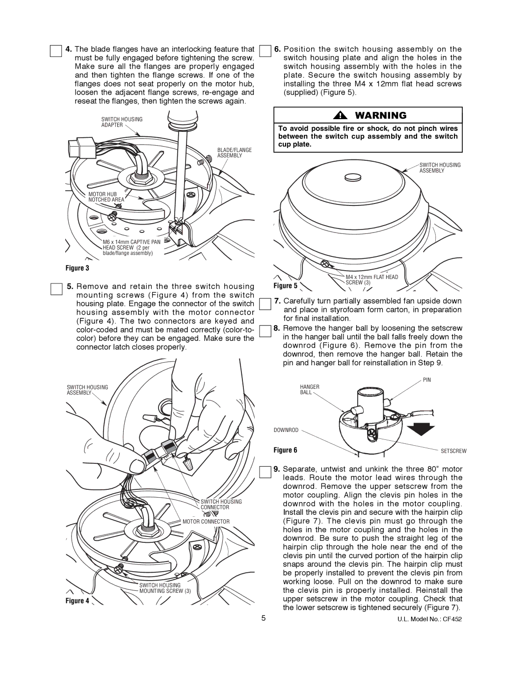 Emerson CF452AW00, CF452GES00, CF452GBZ00, CF452BS00, CF452ORB00, CF452AP00 owner manual Switch Housing Assembly 