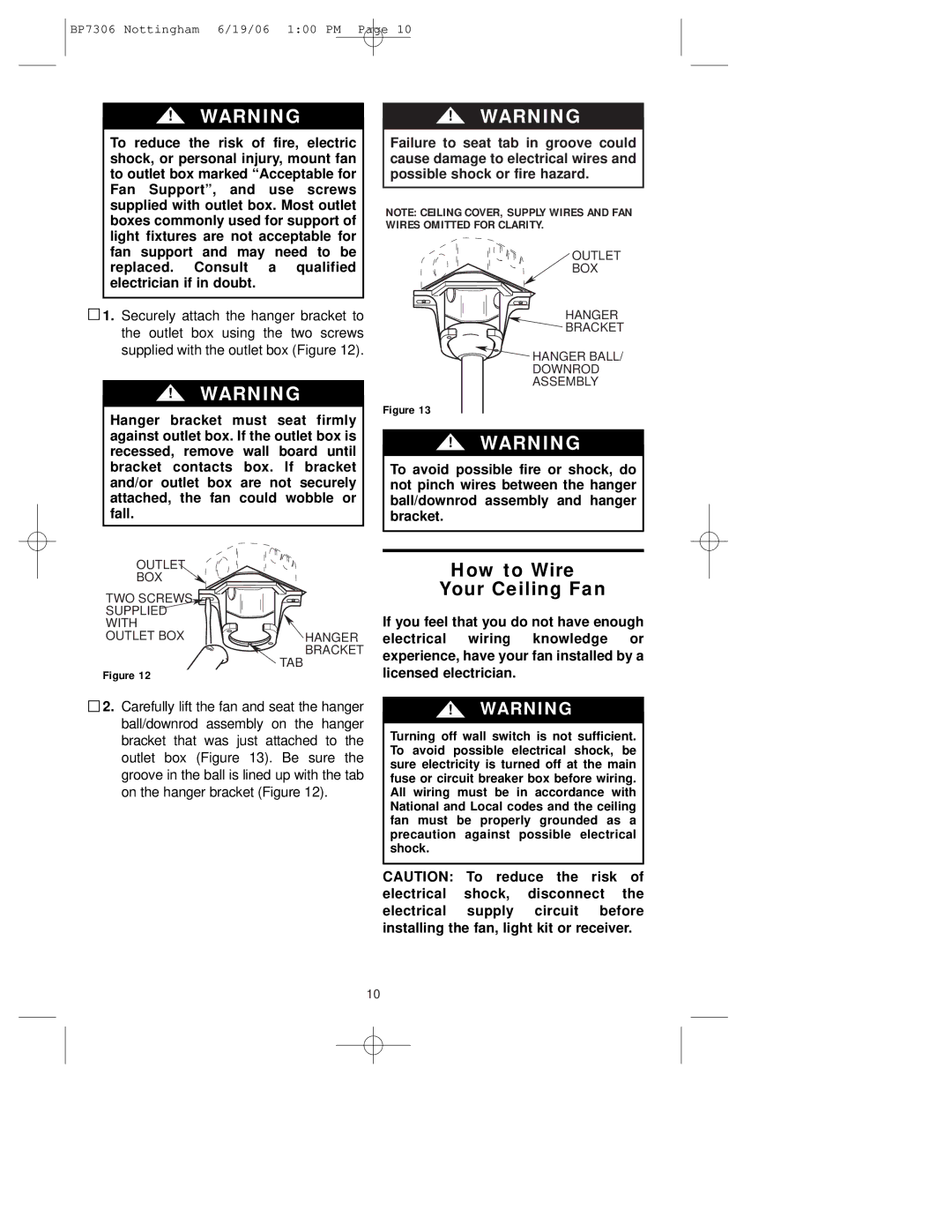 Emerson CF4600WB00, CF4600GLZ00 warranty How to Wire Your Ceiling Fan, Tab 