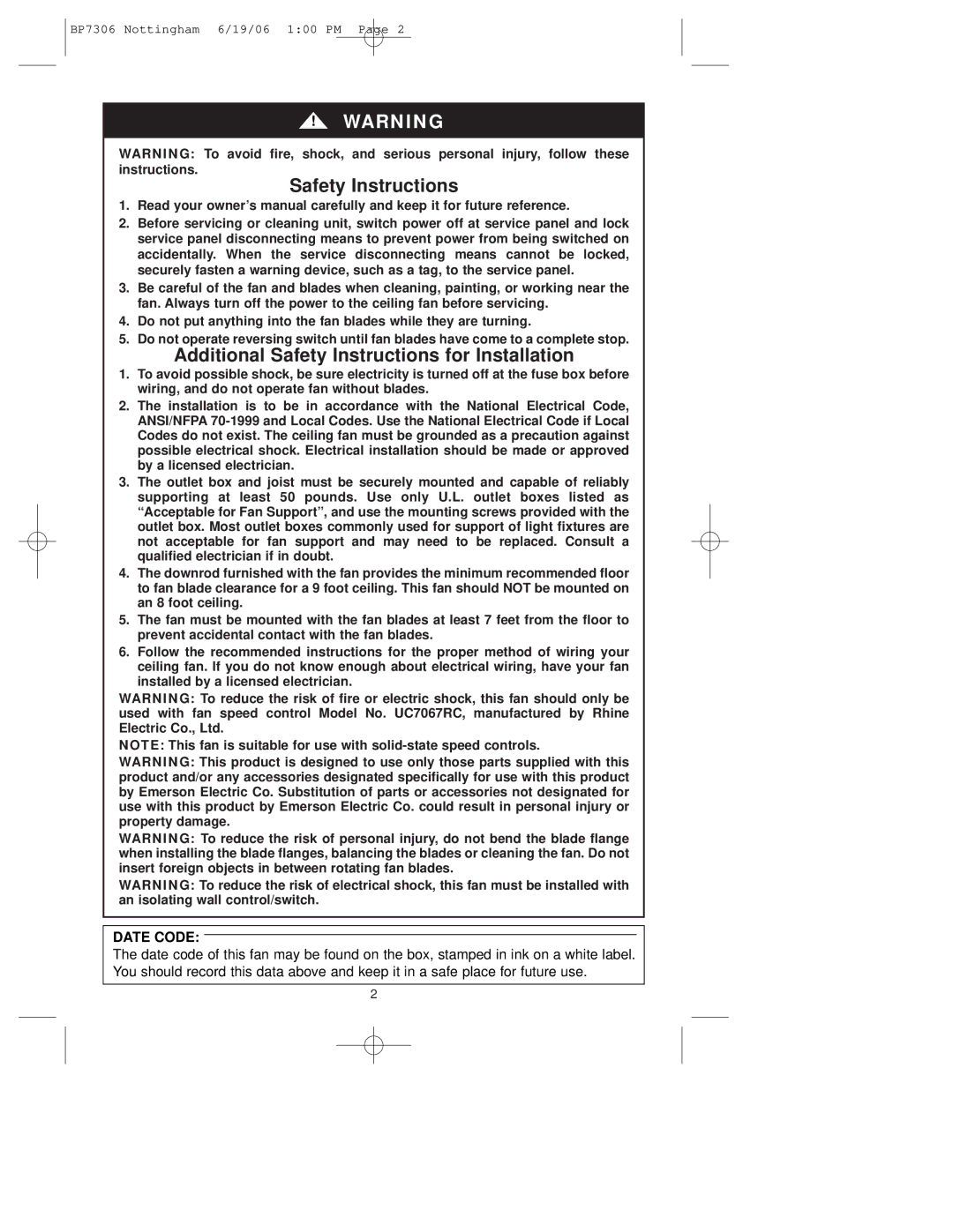 Emerson CF4600WB00, CF4600GLZ00 warranty Additional Safety Instructions for Installation 