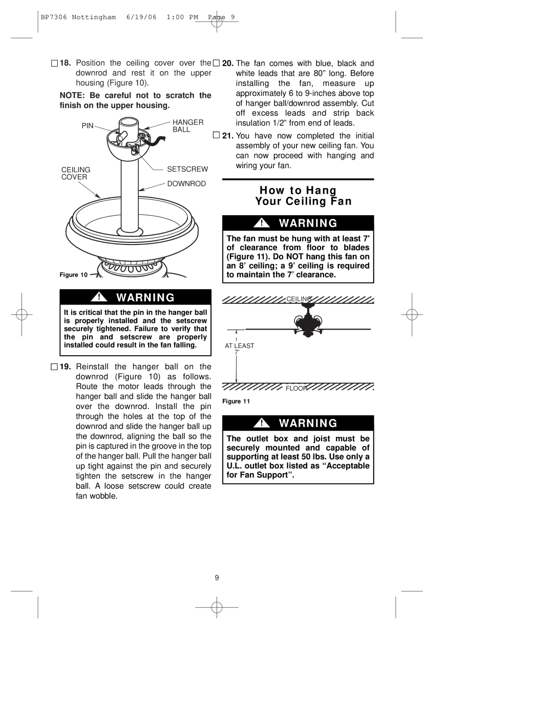 Emerson CF4600GLZ00, CF4600WB00 warranty How to Hang Your Ceiling Fan, Finish on the upper housing 