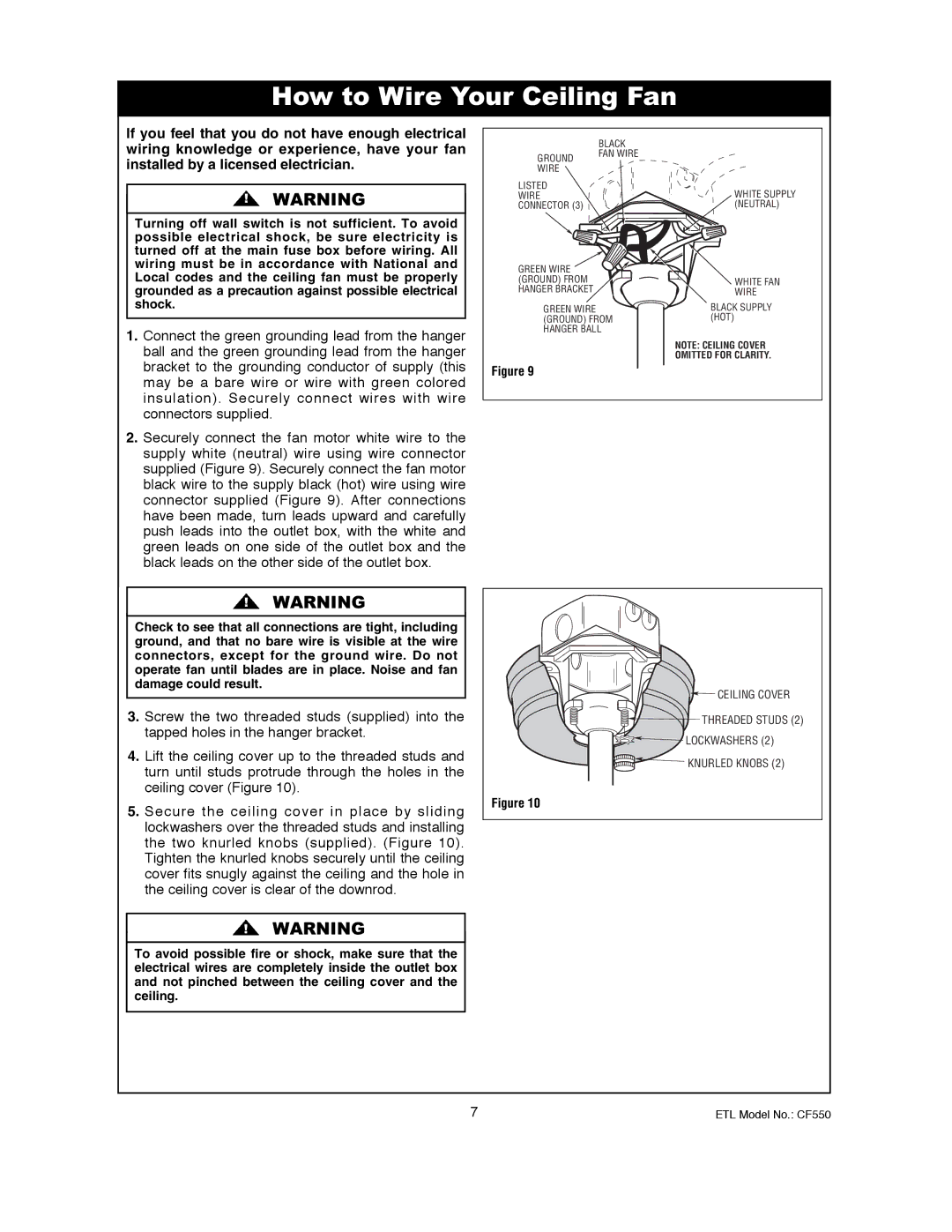 Emerson CF550BS00, CF550ORB00 owner manual How to Wire Your Ceiling Fan, Connect the green grounding lead from the hanger 