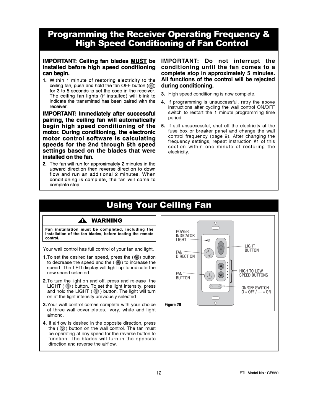 Emerson CF550ORB00, CF550BS00 owner manual Using Your Ceiling Fan 