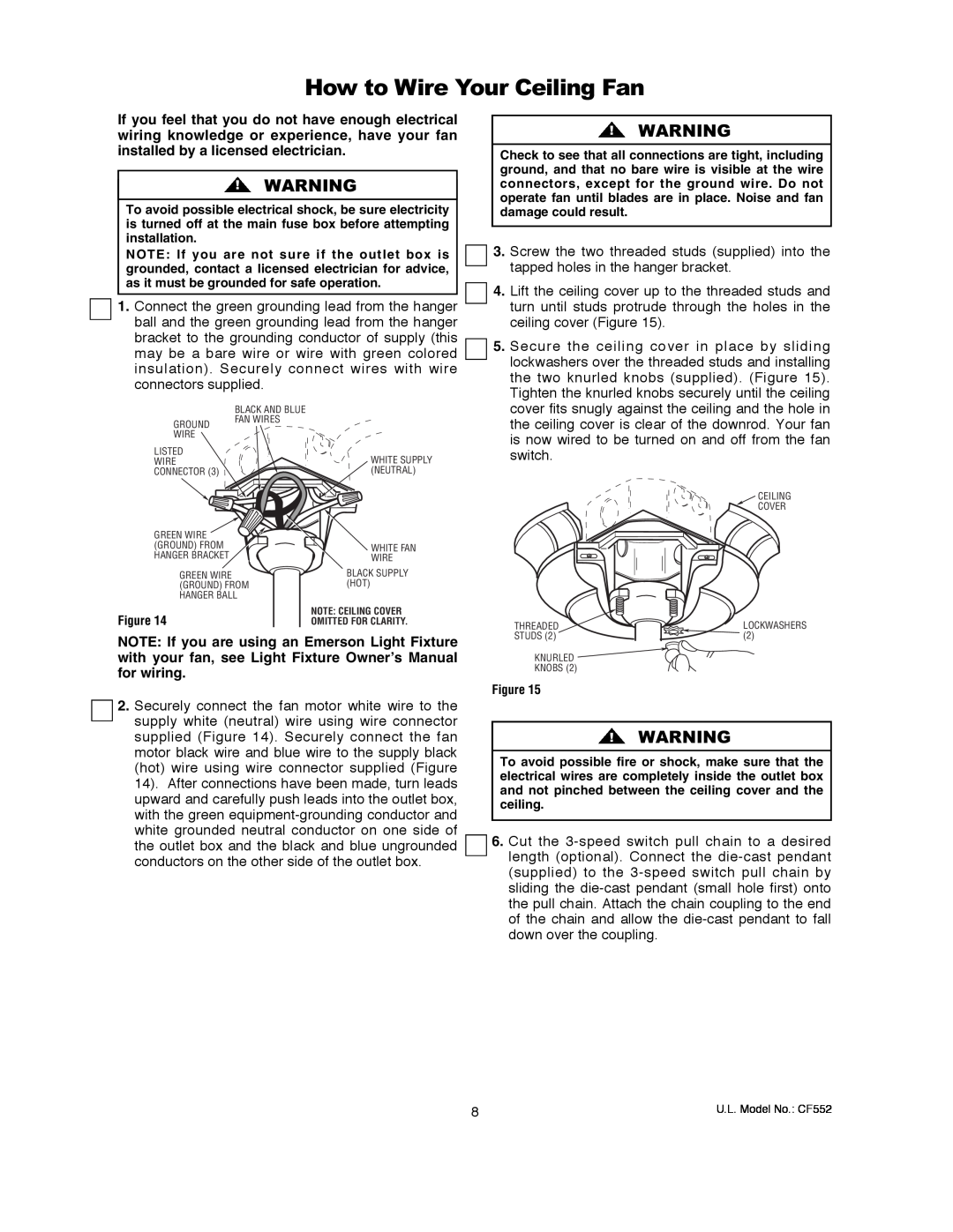 Emerson CF552GBZ00, CF552GES00, CF552AW00, CF552ORB00, CF552WB00 owner manual How to Wire Your Ceiling Fan 