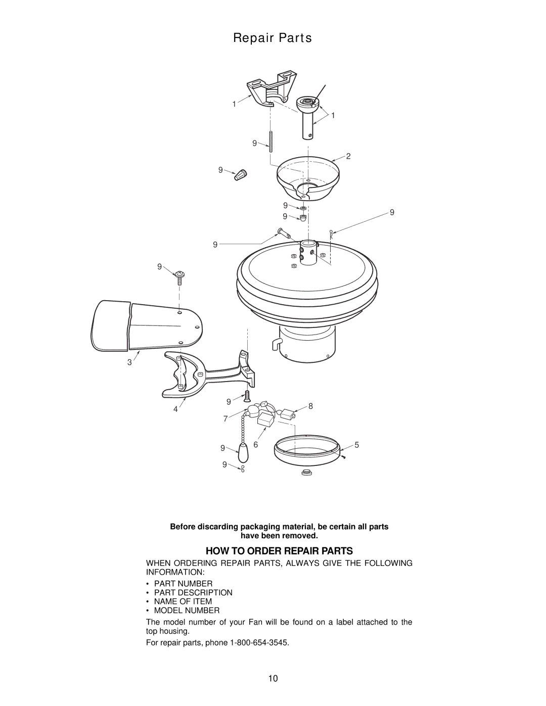 Emerson CF654OB00, CF654WW00, CF654WB00, CF654AW00, CF654ORB00 owner manual HOW to Order Repair Parts 