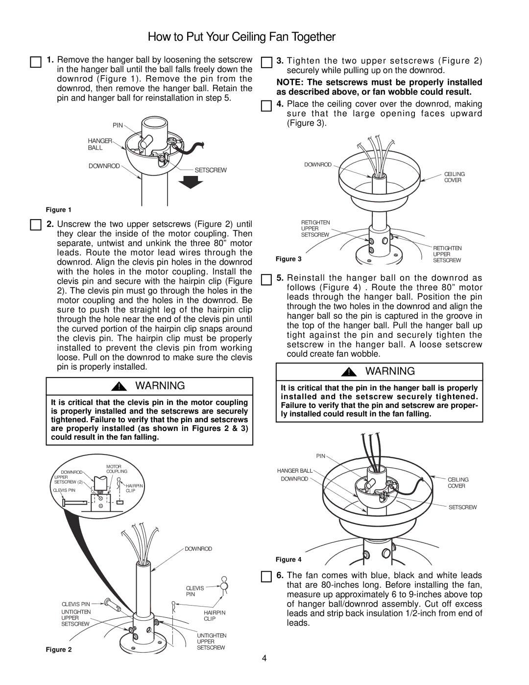 Emerson CF654ORB00, CF654OB00, CF654WW00, CF654WB00, CF654AW00 owner manual How to Put Your Ceiling Fan Together 