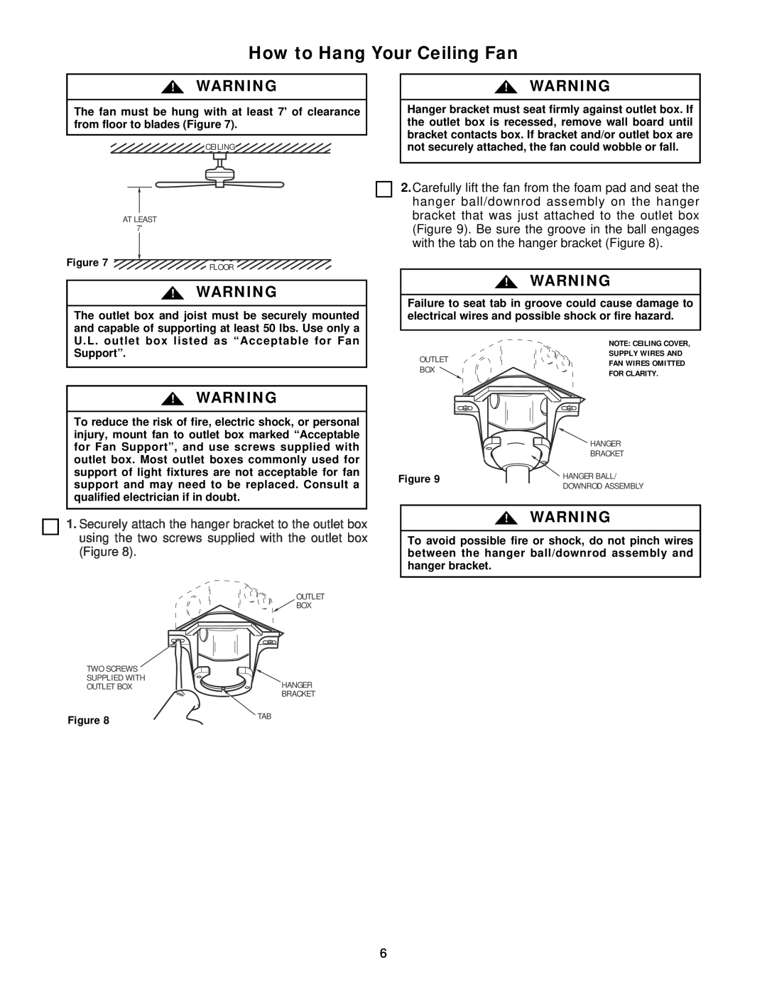 Emerson CF654WW00, CF654OB00, CF654WB00, CF654AW00, CF654ORB00 owner manual How to Hang Your Ceiling Fan, Outlet, For Clarity 