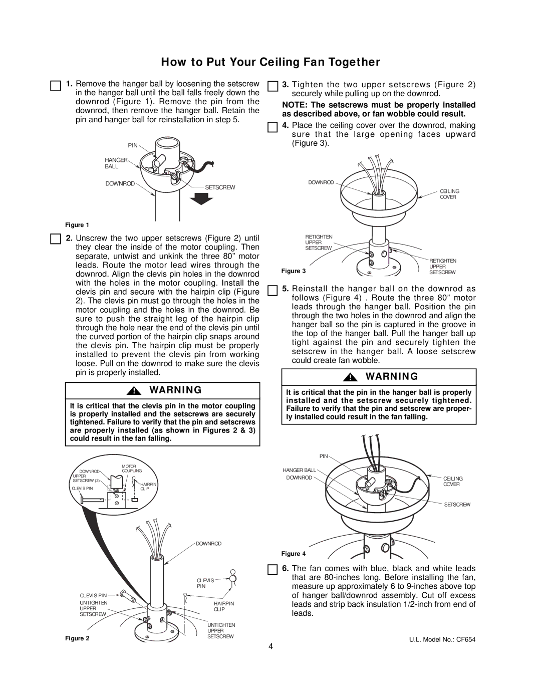 Emerson CF654WW00, CF654WB00, CF654AW00, CF654ORB00 owner manual How to Put Your Ceiling Fan Together 