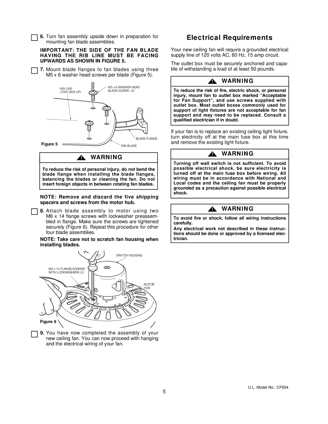 Emerson CF654WB00, CF654WW00, CF654AW00, CF654ORB00 owner manual Electrical Requirements 