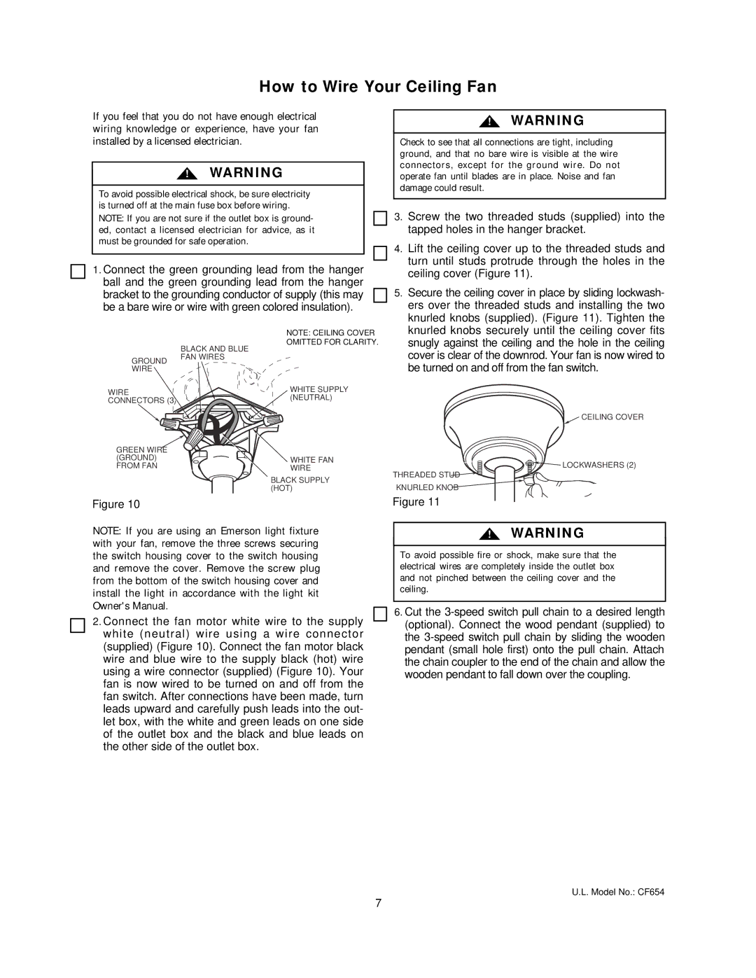 Emerson CF654ORB00, CF654WW00, CF654WB00, CF654AW00 owner manual How to Wire Your Ceiling Fan 