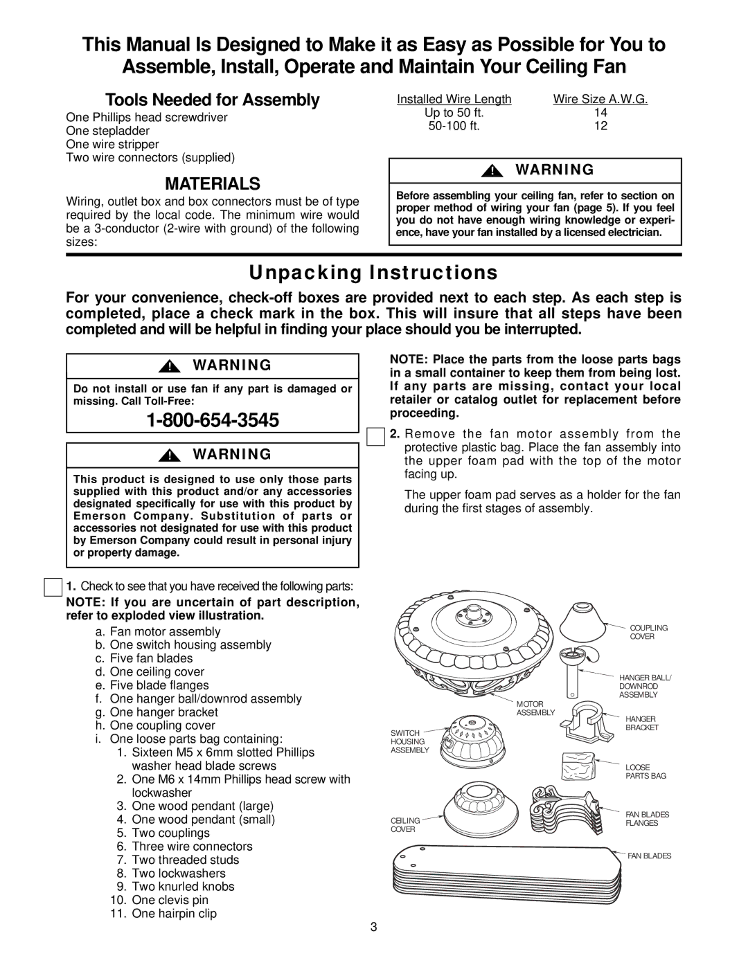 Emerson CF670BQ00, CF670WB00, CF670CK00, CF670OB00 warranty Unpacking Instructions, Tools Needed for Assembly 