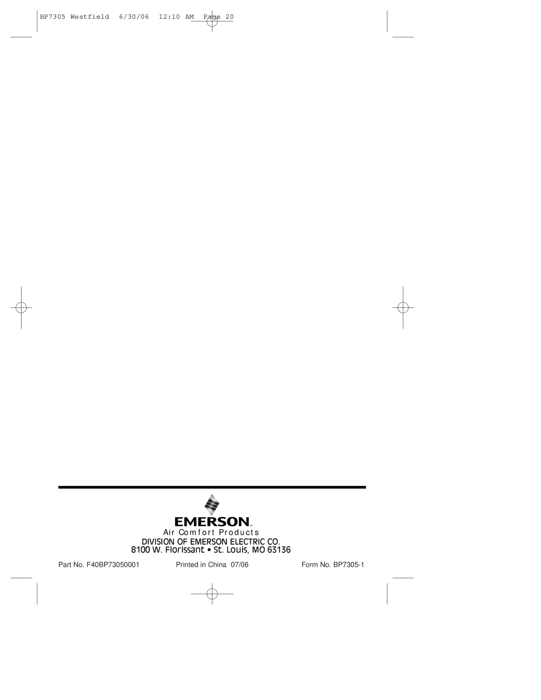 Emerson CF680WB00, CF680BQ00, CF680ORB00 warranty Air Comfort Products 