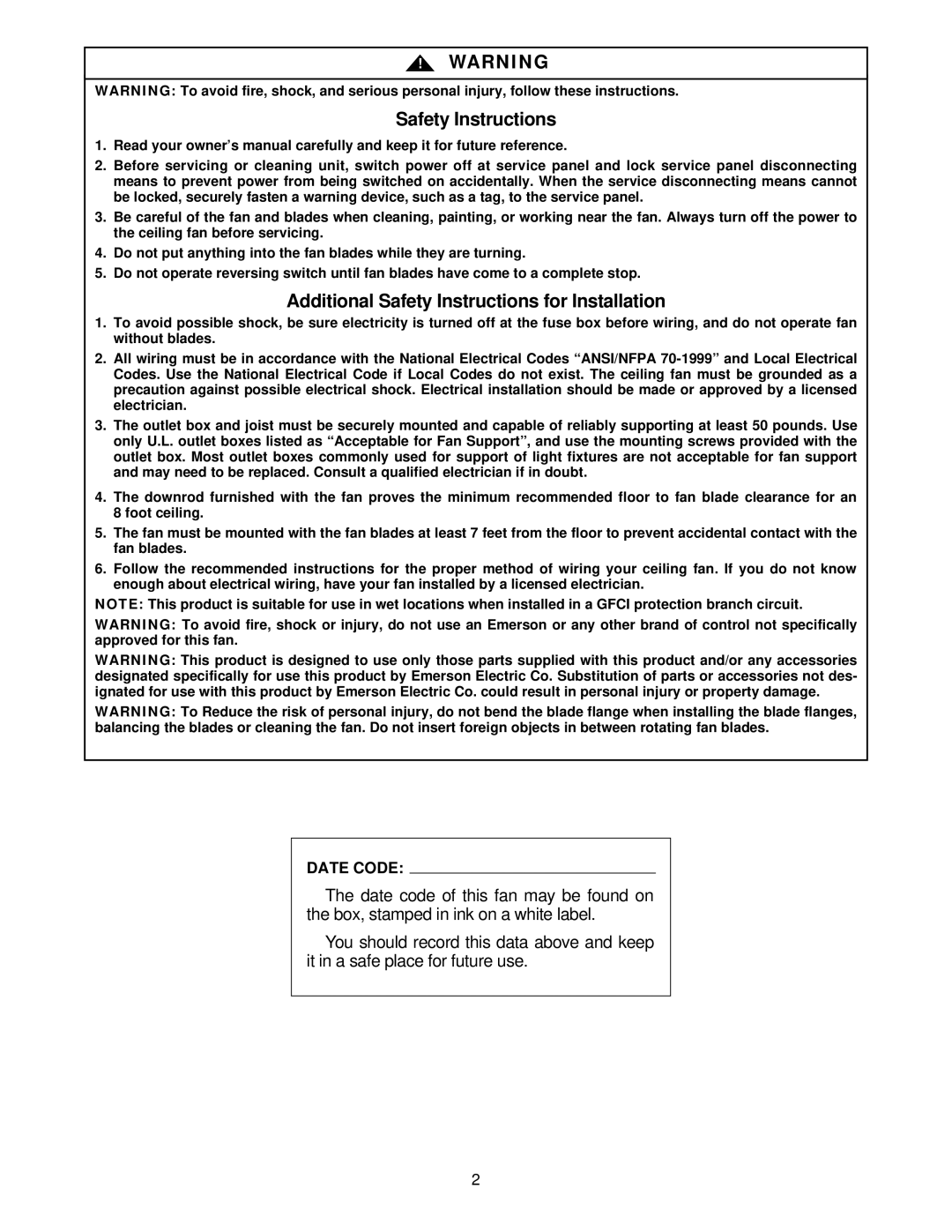 Emerson CF690CK00, CF690ORB00 warranty Safety Instructions 