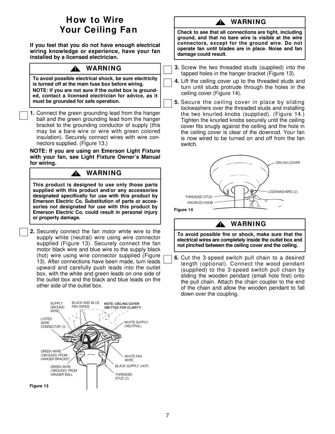 Emerson CF690ORB00, CF690CK00 warranty How to Wire Your Ceiling Fan, Omitted for Clarity 