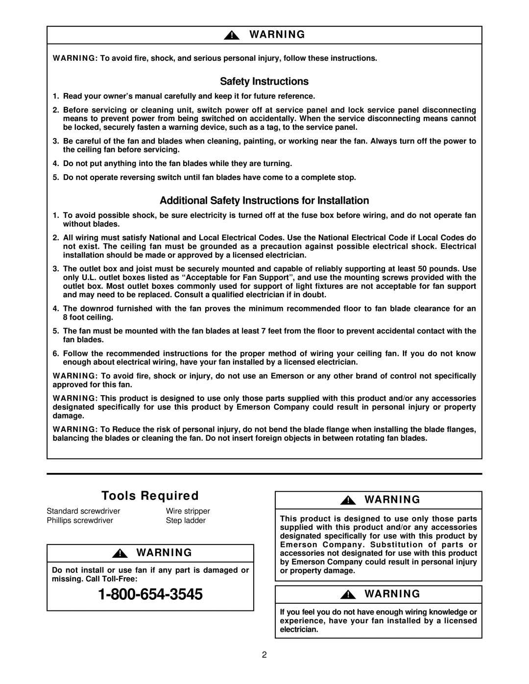 Emerson CF700AW07, CF700WW07, CF700WPB07, CF700AB07, CF700WB07, CF700BS07, CF700CK07 Tools Required, Safety Instructions 