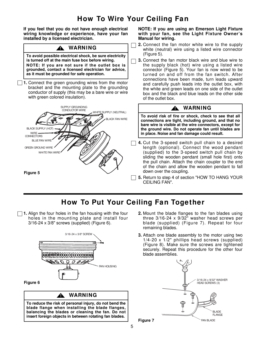 Emerson CF705SPB02, CF704SAB02, CF704SAW02, CF705SW02 How To Wire Your Ceiling Fan, How To Put Your Ceiling Fan Together 