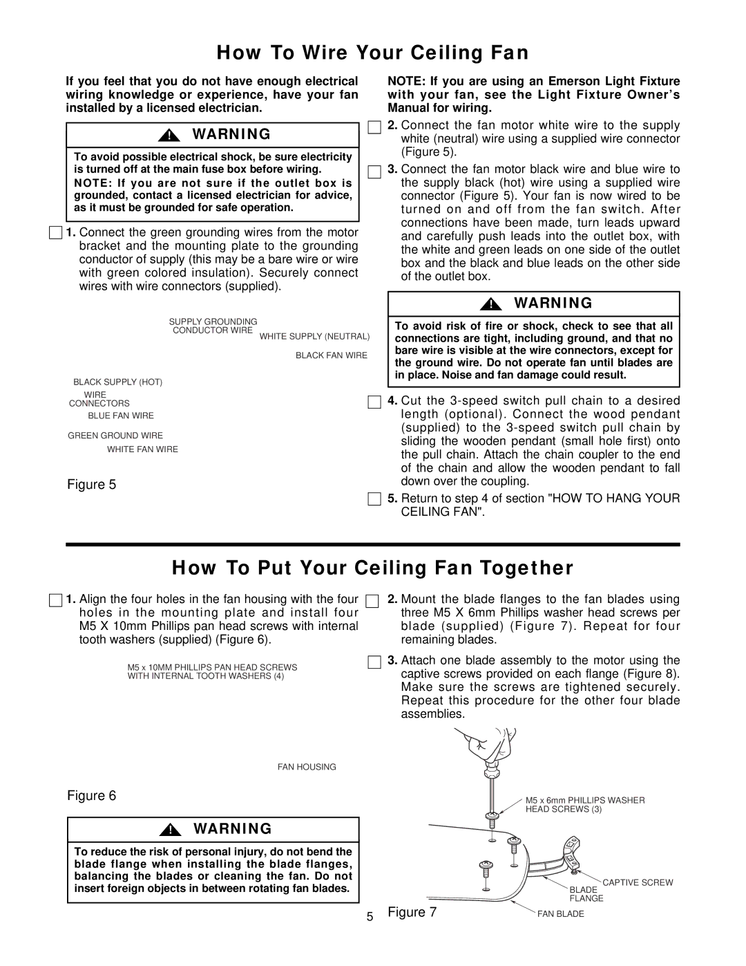 Emerson CF705SORB03, CF704SORB03, CF705SWW03, CF705SAW03 How To Wire Your Ceiling Fan, How To Put Your Ceiling Fan Together 