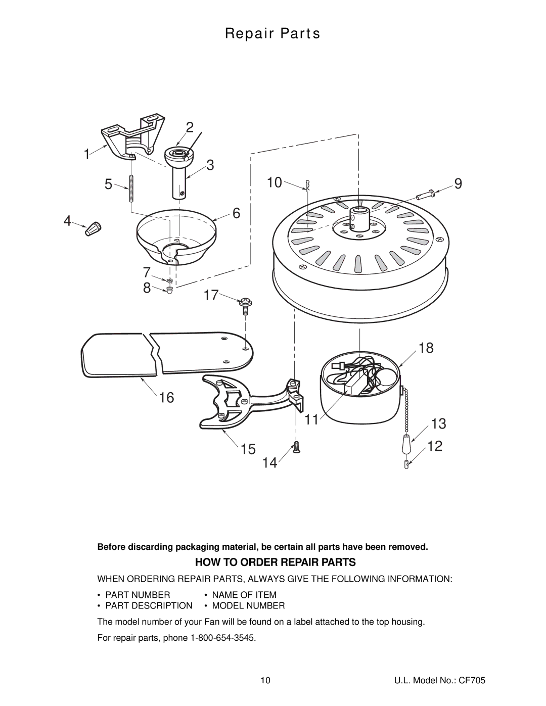 Emerson CF705AW04, CF705PB04, CF705AGW04, CF705ORB04, CF705BC04, CF705HTW04, CF705BZH04, CF705BS04 HOW to Order Repair Parts 