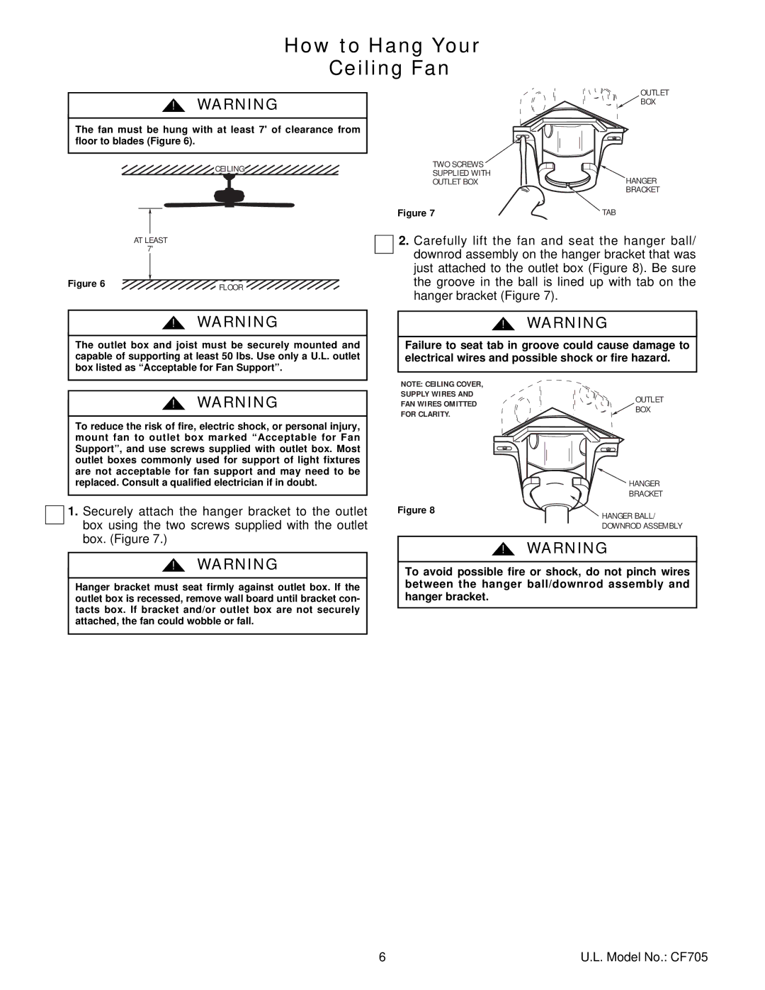 Emerson CF705SCB04, CF705PB04, CF705AGW04, CF705ORB04, CF705BC04, CF705HTW04, CF705BZH04, CF705BS04 How to Hang Your Ceiling Fan 