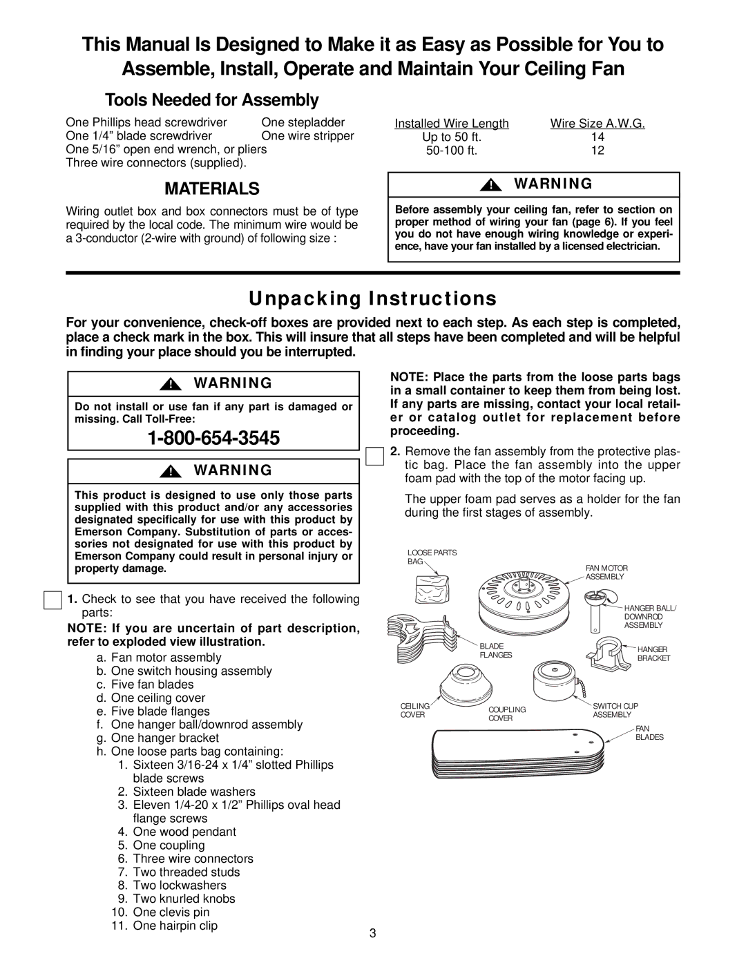 Emerson CF705S03, CF705TG03, CF705WPB03, CF705NW03, CF705BS03, CF705AB03 Unpacking Instructions, Tools Needed for Assembly 