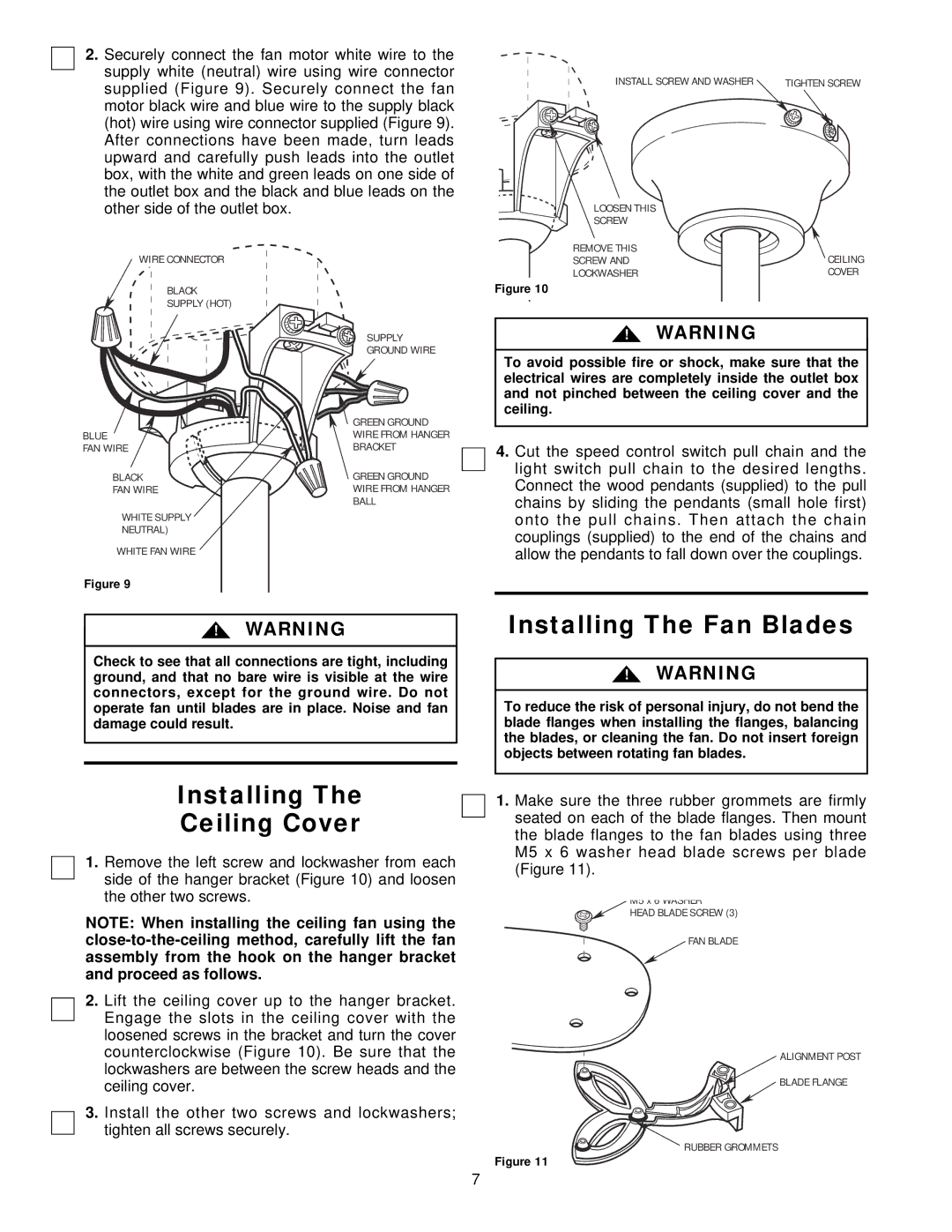 Emerson CF711PBOO, CF710AB00 owner manual Installing The Fan Blades, Installing Ceiling Cover 