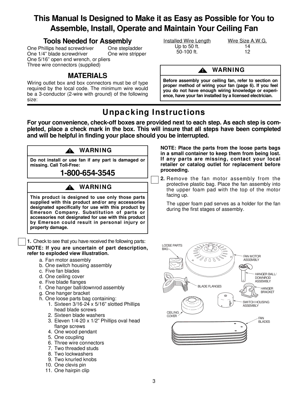 Emerson CF715AB00, CF715WB00, CF715S00, CF715AW00, CF715PW00 warranty Unpacking Instructions, Tools Needed for Assembly 