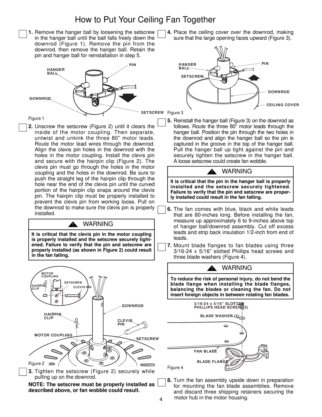 Emerson CF715PW00, CF715WB00, CF715S00, CF715AW00, CF715AB00 warranty How to Put Your Ceiling Fan Together 