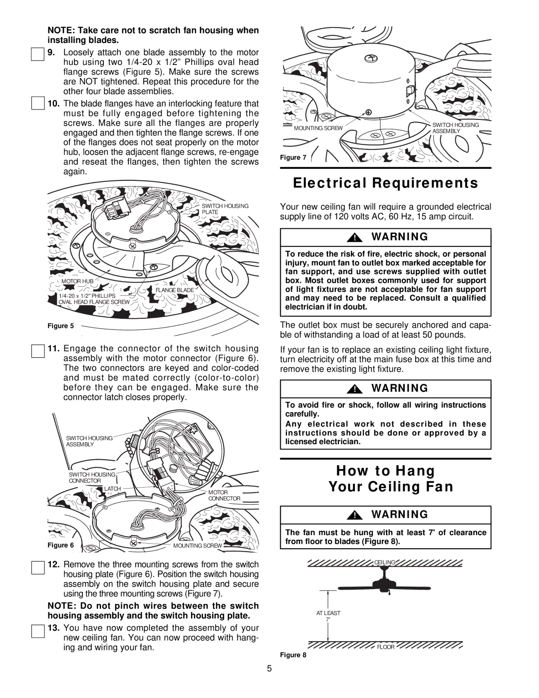 Emerson CF715WB00, CF715S00, CF715AW00, CF715AB00, CF715PW00 warranty Electrical Requirements, How to Hang Your Ceiling Fan 