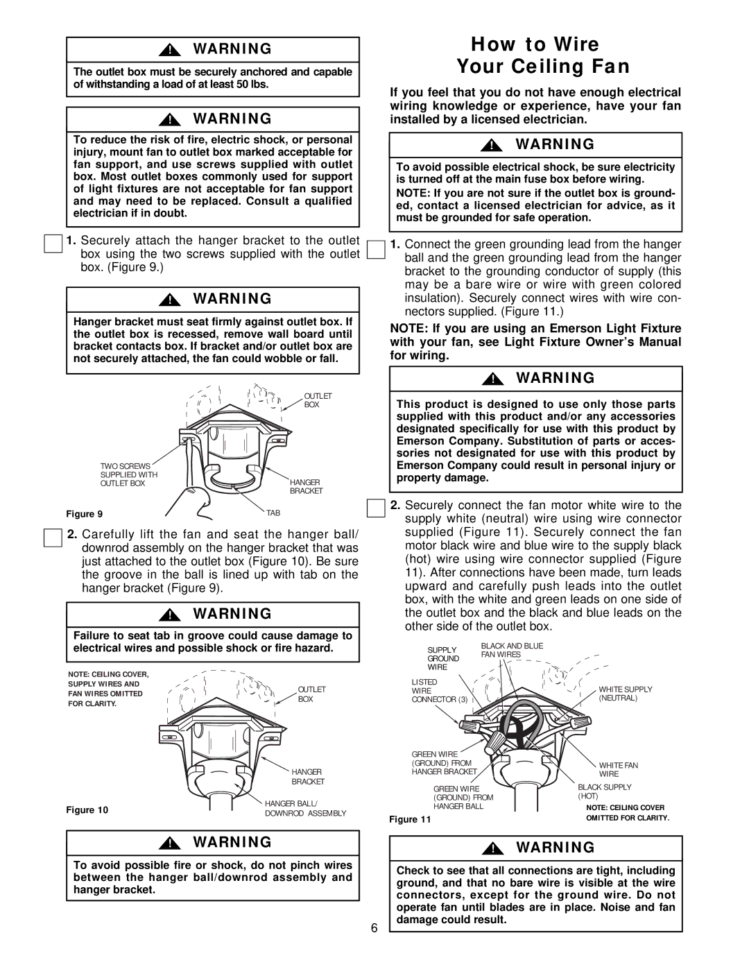 Emerson CF715S00, CF715WB00, CF715AW00, CF715AB00, CF715PW00 warranty How to Wire Your Ceiling Fan 