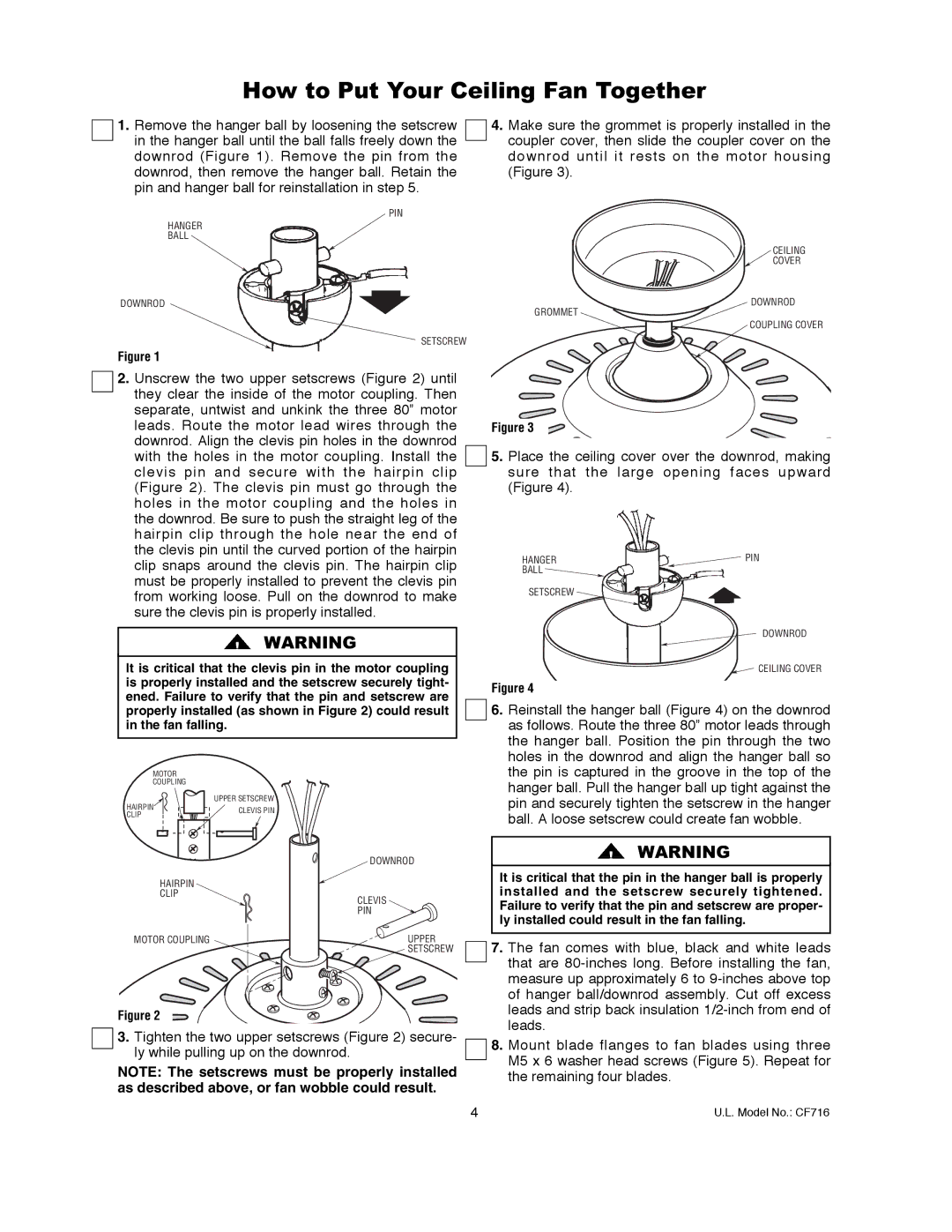 Emerson CF716GBZ00, CF716ORB00, CF716AW00, CF716PW00 warranty How to Put Your Ceiling Fan Together 