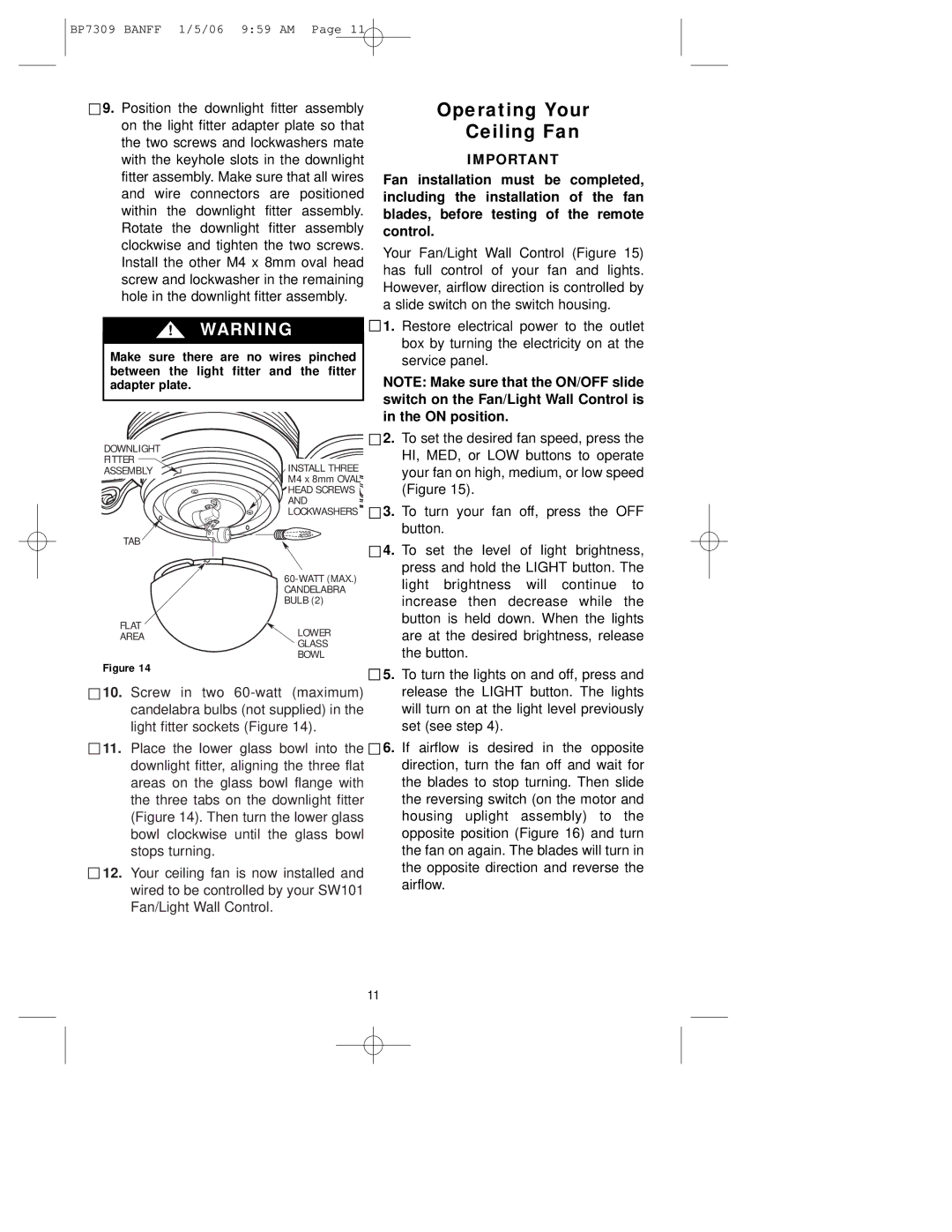 Emerson CF720PW00, CF720ORB00, CF720WB00 owner manual Operating Your Ceiling Fan 