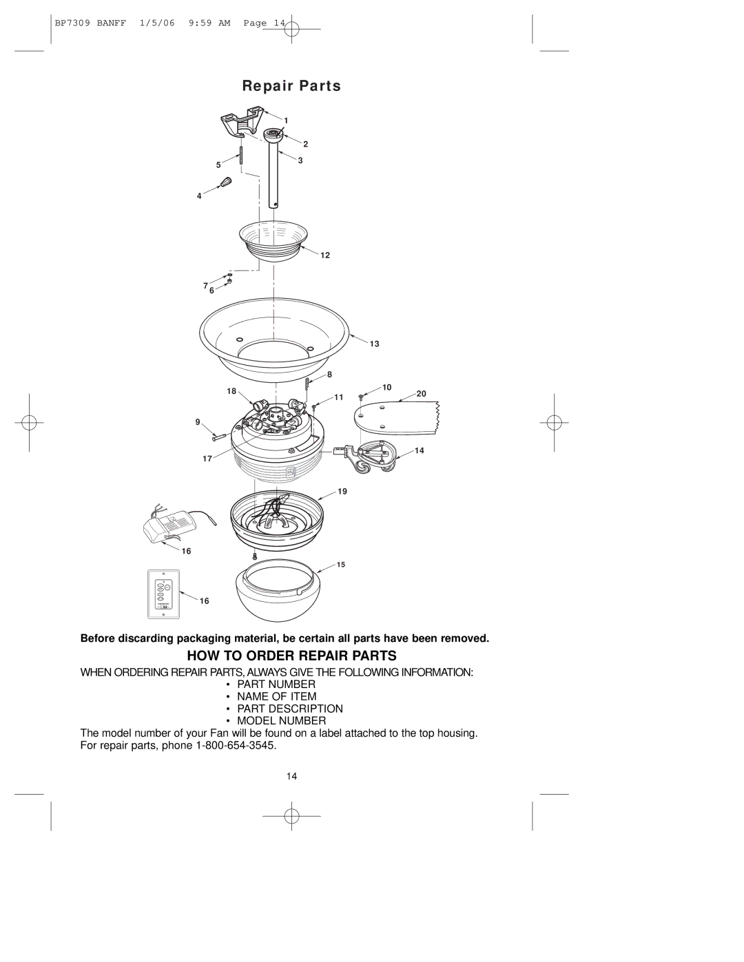 Emerson CF720PW00, CF720ORB00, CF720WB00 owner manual HOW to Order Repair Parts 