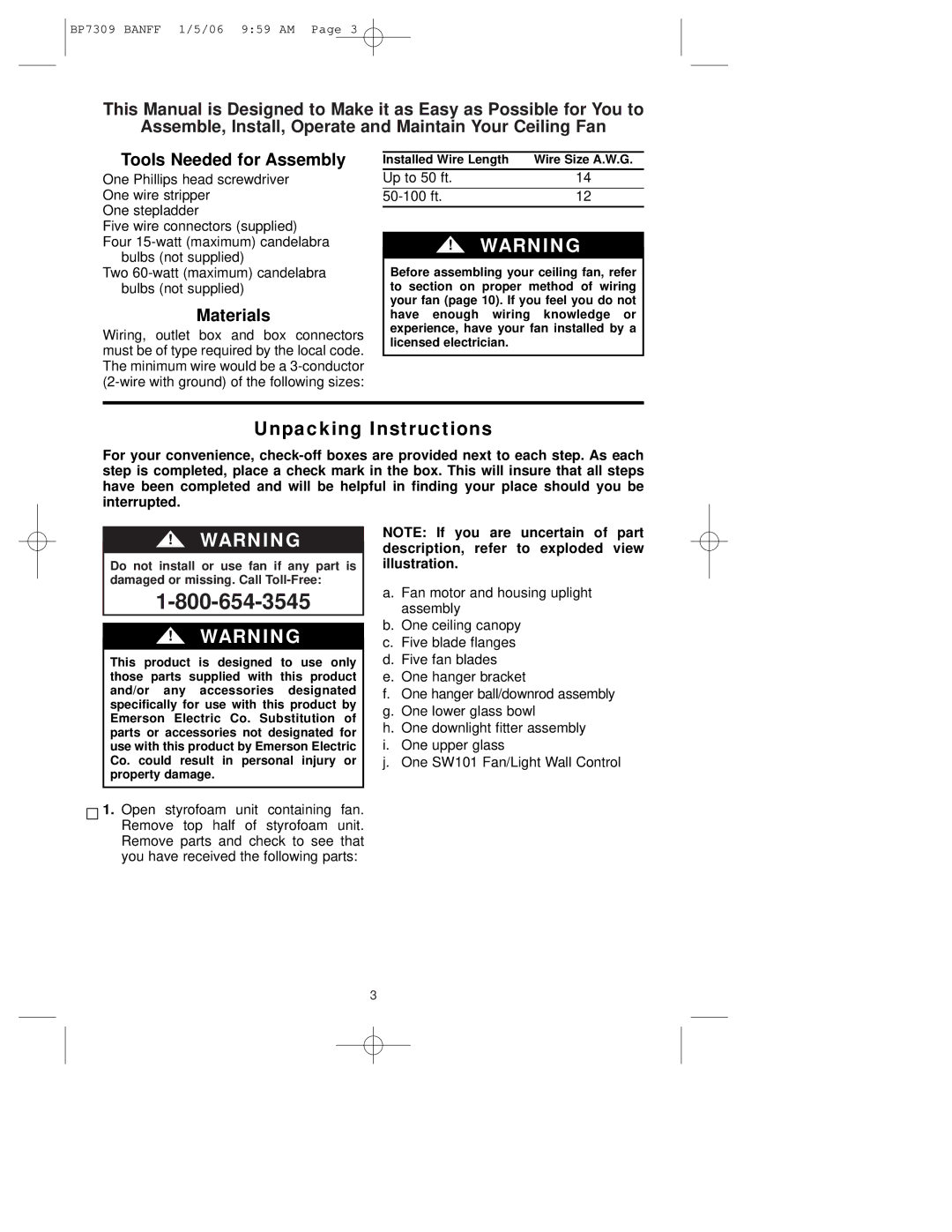 Emerson CF720ORB00, CF720WB00, CF720PW00 owner manual Unpacking Instructions, Materials 