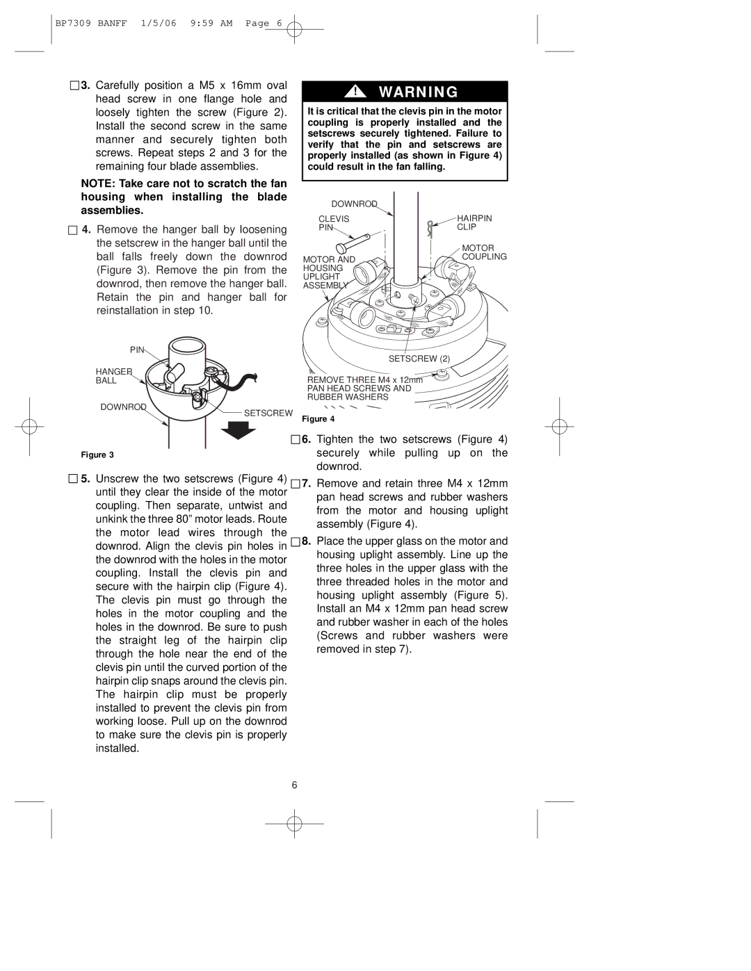 Emerson CF720ORB00, CF720WB00, CF720PW00 owner manual PIN Hanger Ball Downrod Setscrew 