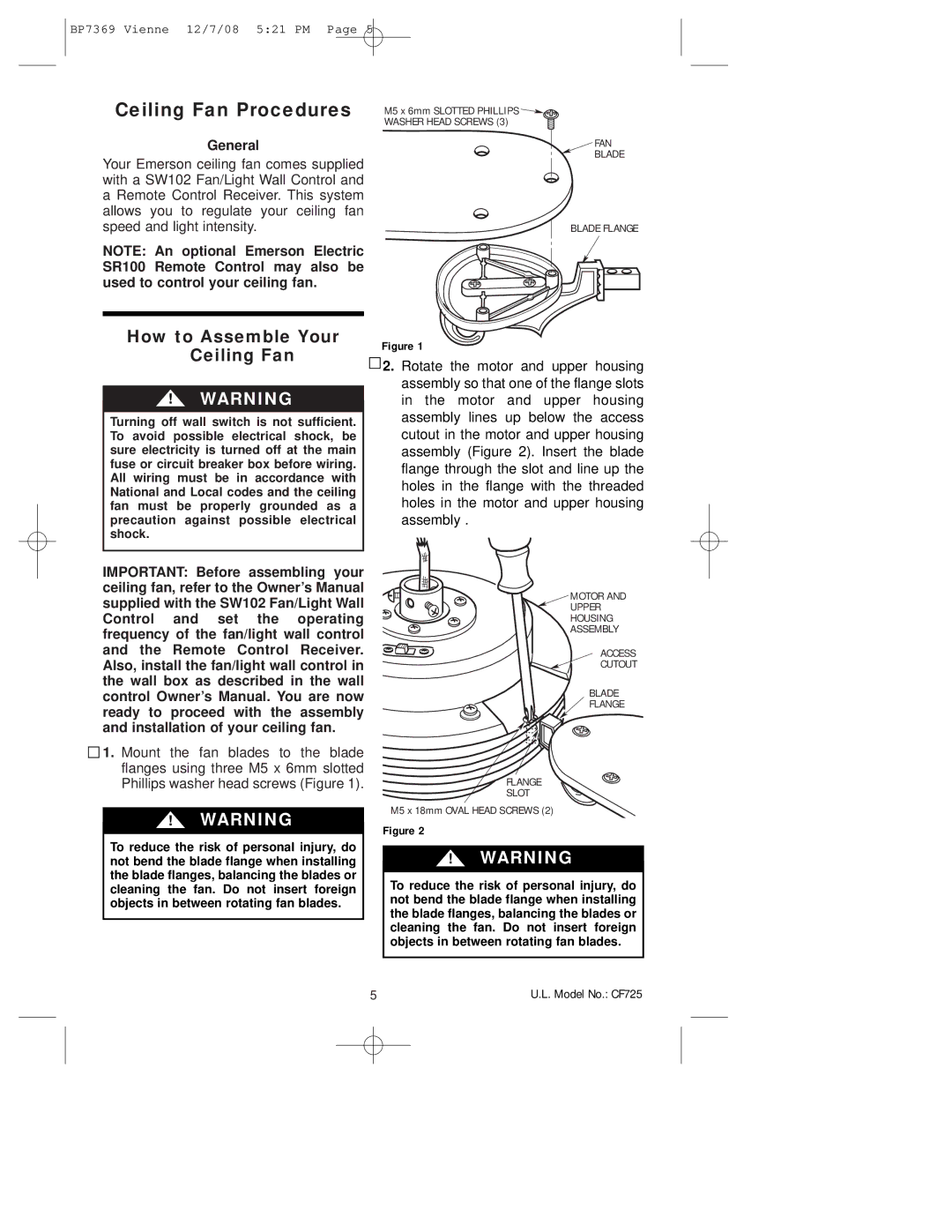 Emerson CF725GES00, CF725GBZ00 owner manual How to Assemble Your Ceiling Fan, General 