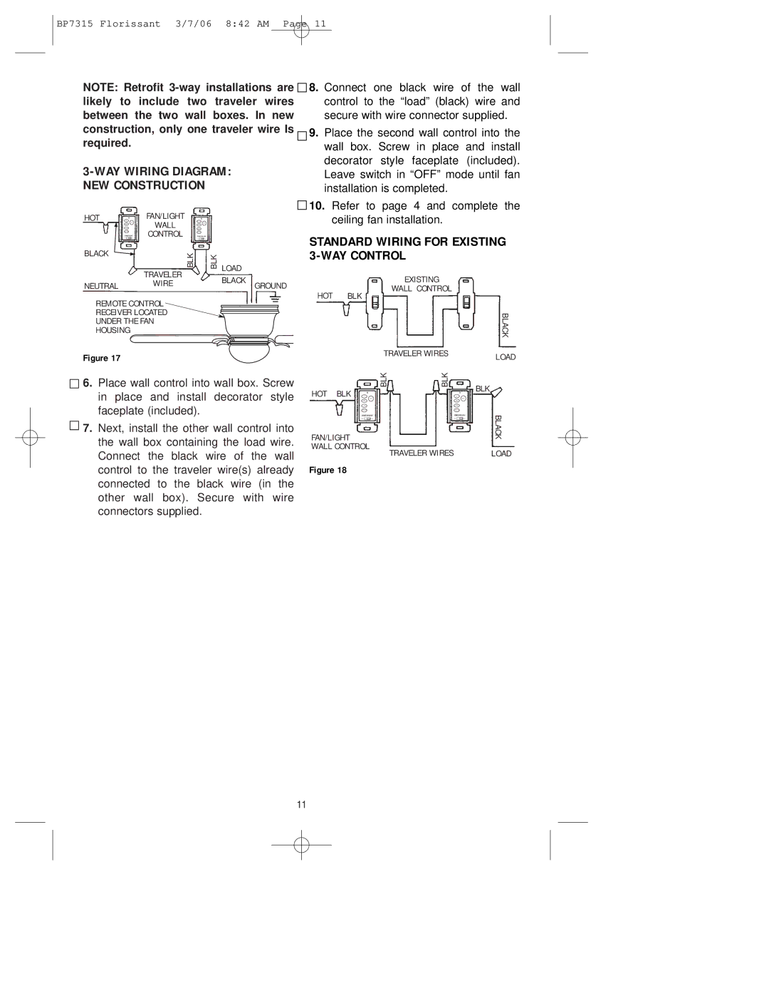 Emerson CF730 warranty Standard Wiring for Existing 3-WAY Control, WAY WIRlNG Diagram NEW Construction 