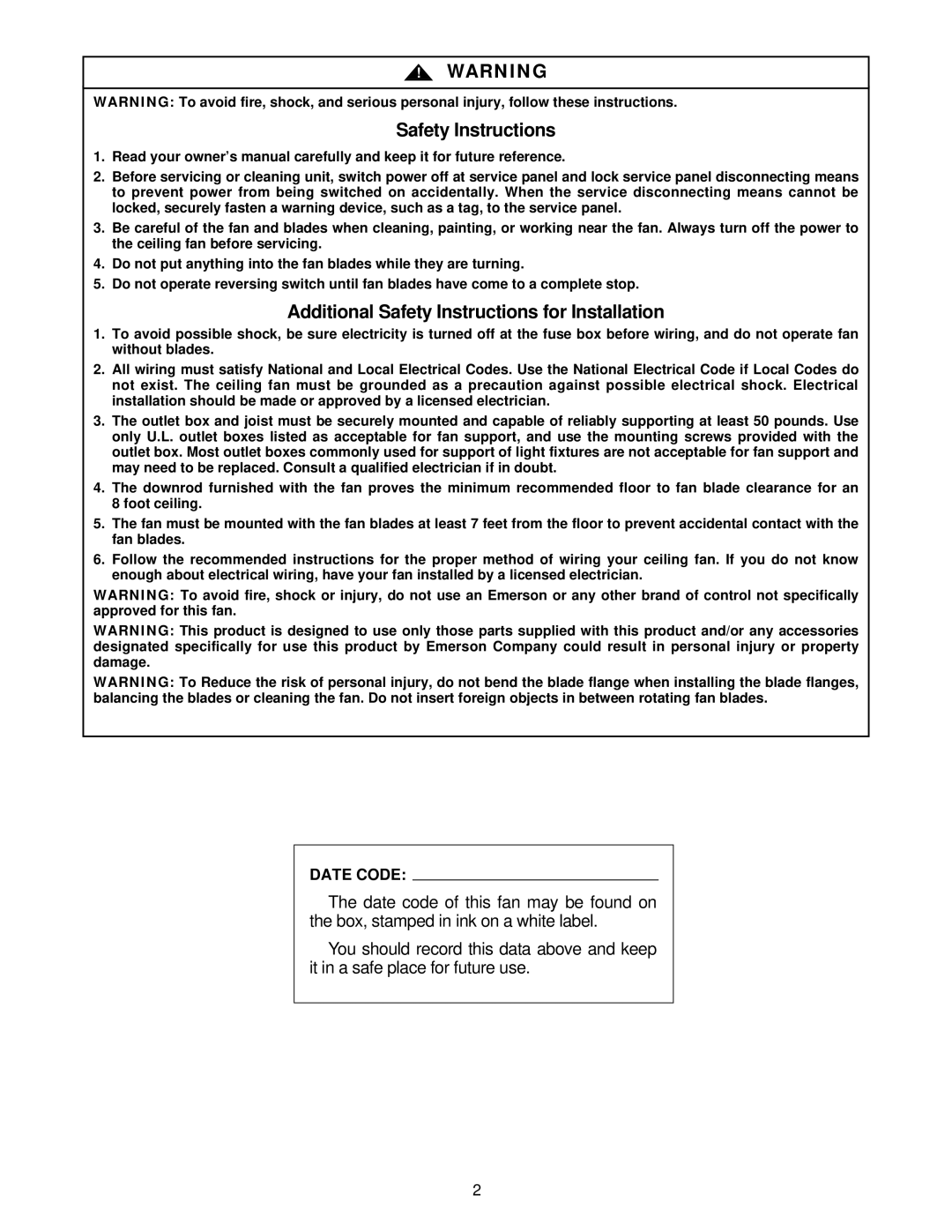 Emerson CF742PFOB, CF742PFWW warranty Safety Instructions 