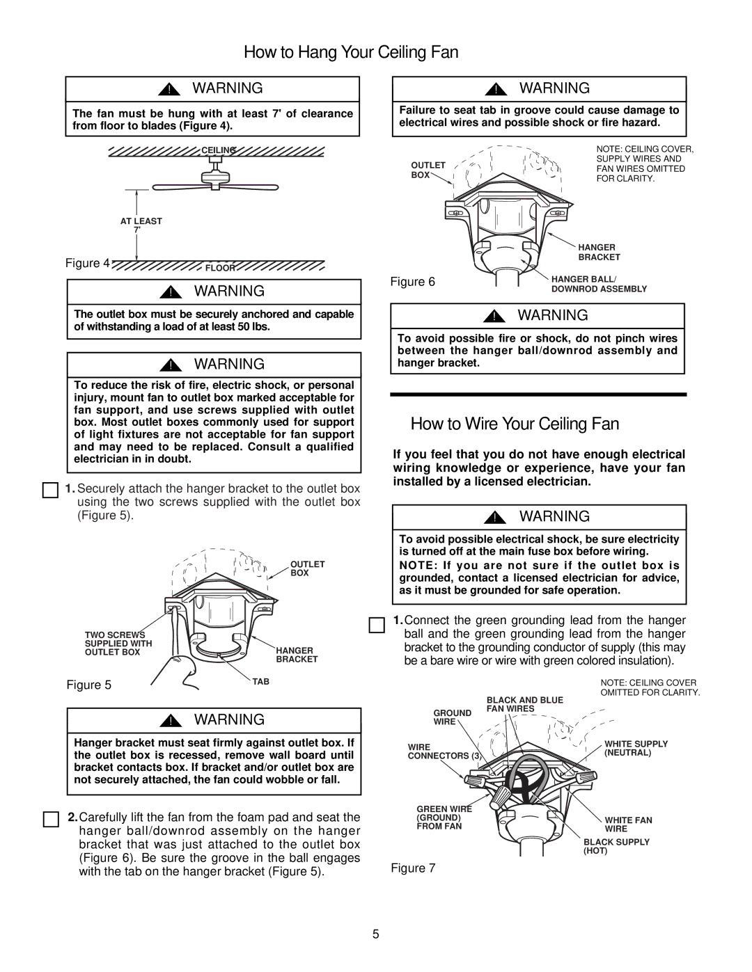 Emerson CF742PFWW, CF742PFOB warranty How to Hang Your Ceiling Fan, How to Wire Your Ceiling Fan 