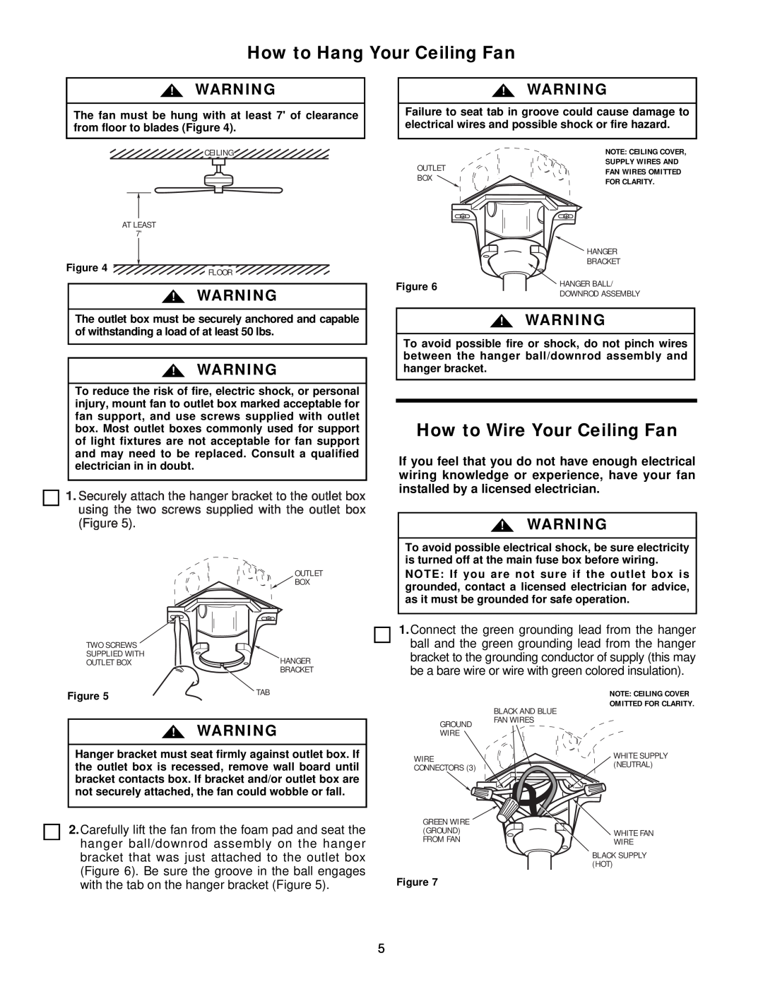 Emerson CF742PFWW, CF742PFOB warranty How to Hang Your Ceiling Fan, How to Wire Your Ceiling Fan 